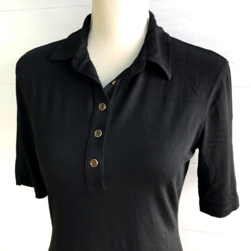 Lizzie Driver Polo Golf Shirt Sz M Black‎ Short Sleeves Button Luxury Top Sporty